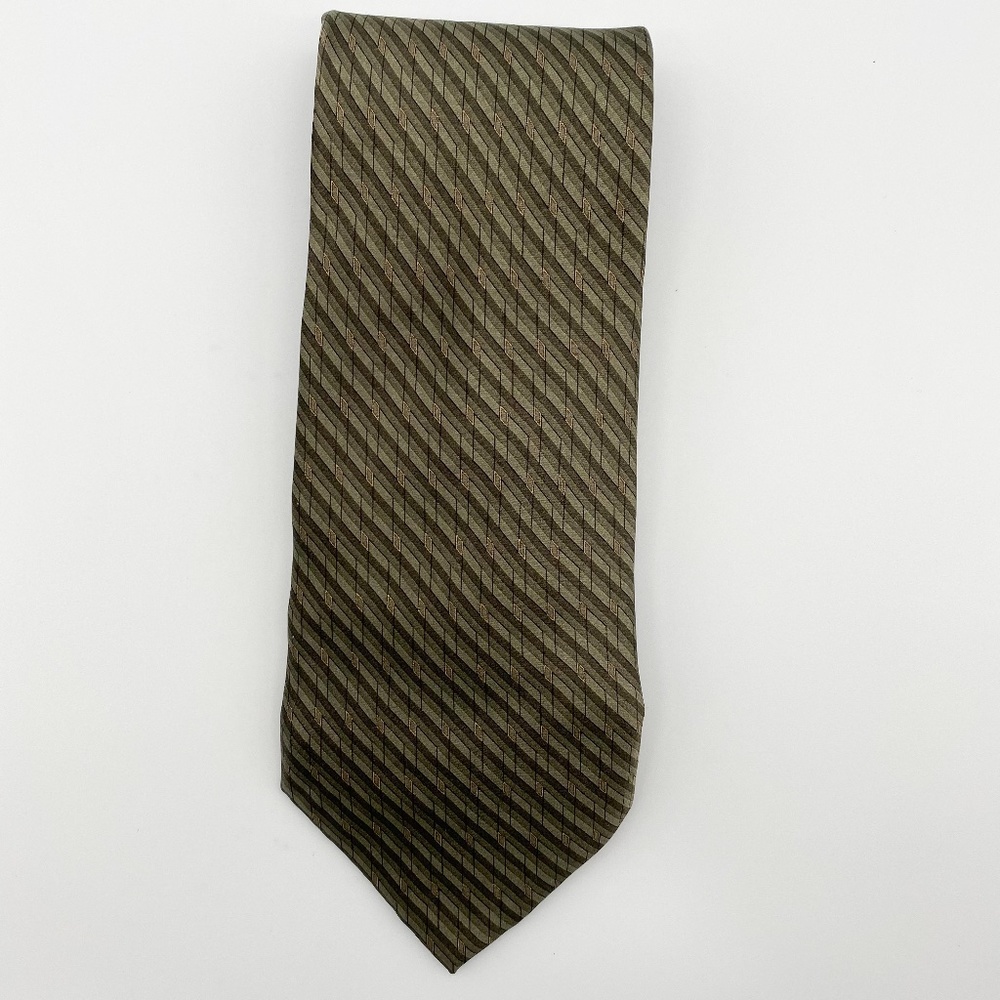 Statements Green Tie 100% Silk Classic Striped Necktie Multiple Greens & Gold